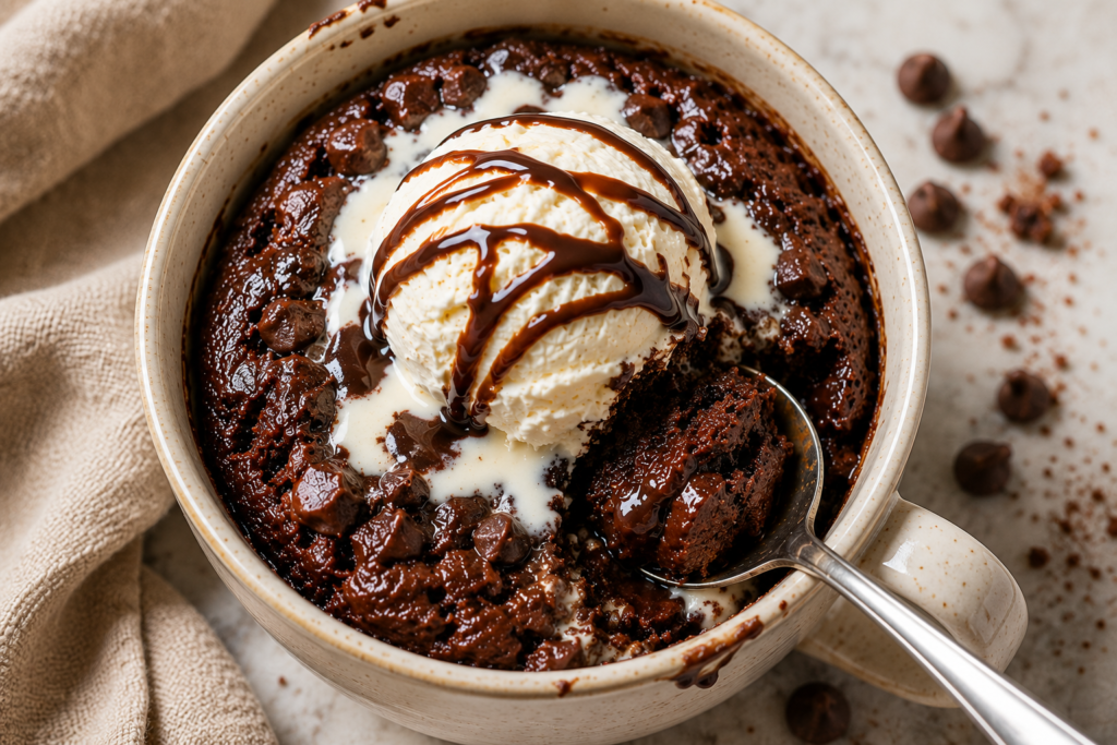 Chocolate mug cake with ice cream