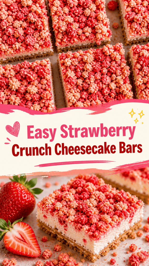 easy strawberry crunch cheesecake bars