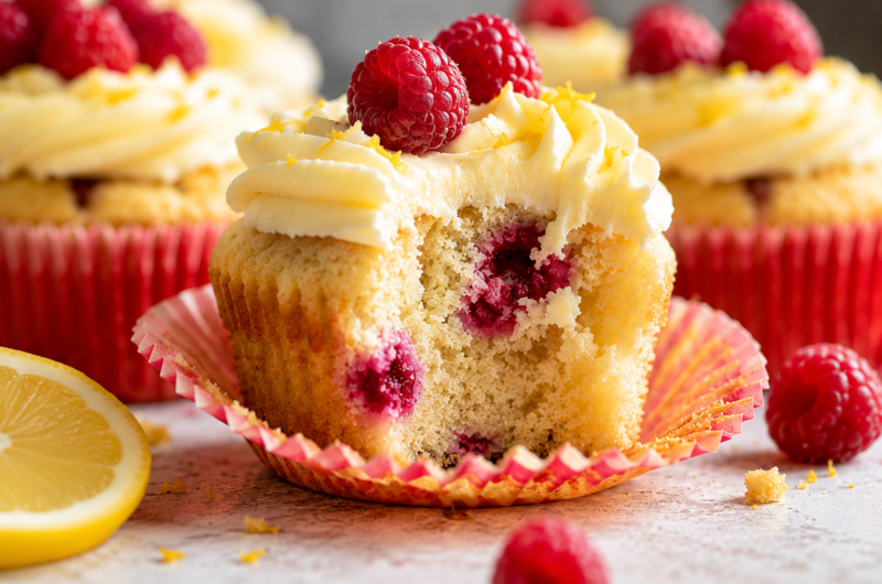 Moist Lemon Raspberry Cupcakes with Fresh Berries