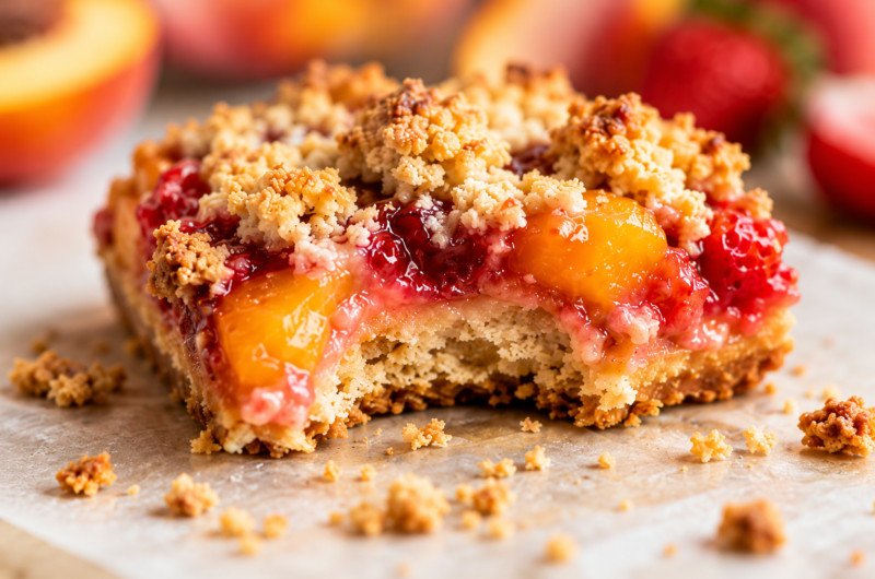 The Best Strawberry Peach Dessert Bars with Buttery Crust