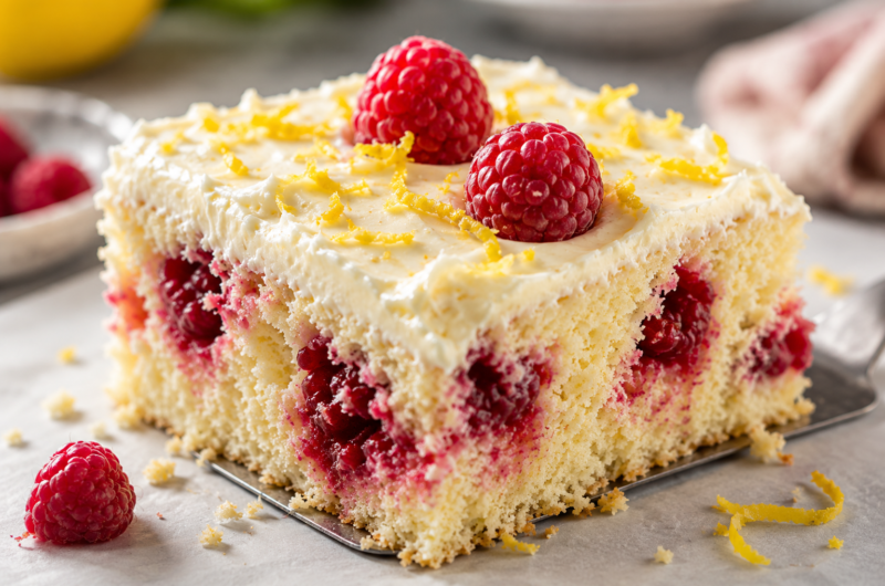 Fluffy Lemon Raspberry Sheet Cake Bursting With Fresh Berries