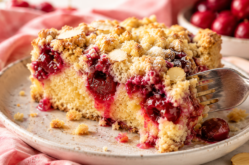 Cherry Almond Crumb Cake with Buttery Streusel Topping