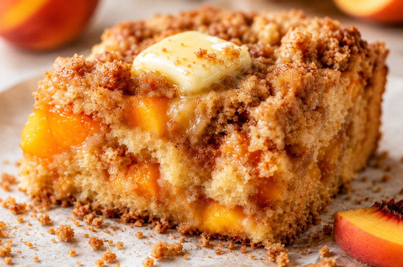 Peach Streusel Coffee Cake That’s Soft, Buttery & Crumbly