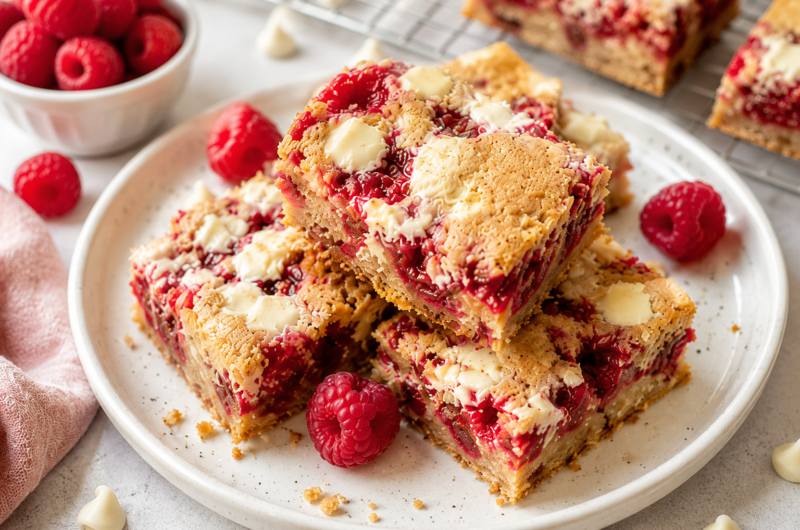 Raspberry White Chocolate Blondies That Melt in Your Mouth