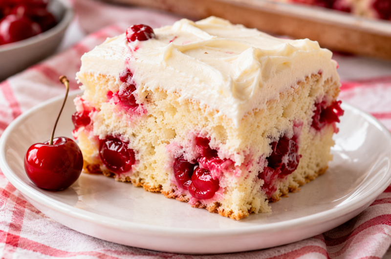 This Cherry Vanilla Sheet Cake Is So Soft, Moist, and Delicious
