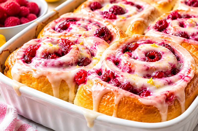 Soft Raspberry Lemon Sweet Rolls with a Bright Lemon Glaze