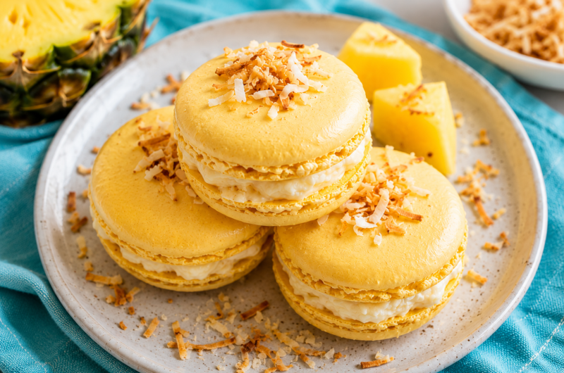 Delicate Coconut Pineapple Macarons Bursting with Tropical Flavor
