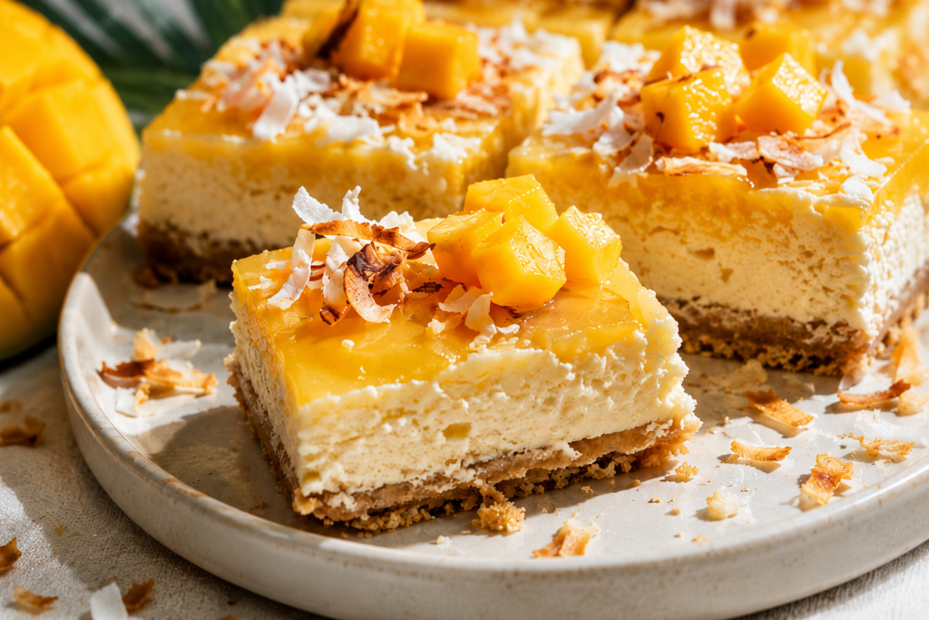 Mango Coconut Cheesecake Bars