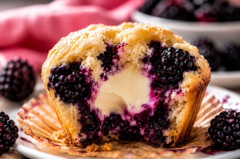 Blackberry Cheesecake Muffins Bursting with Fresh Berry Flavor