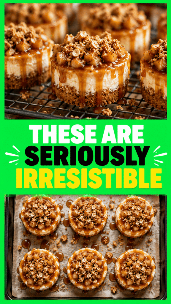 caramel apple crisp mini cheesecakes