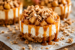 caramel apple crisp mini cheesecakes