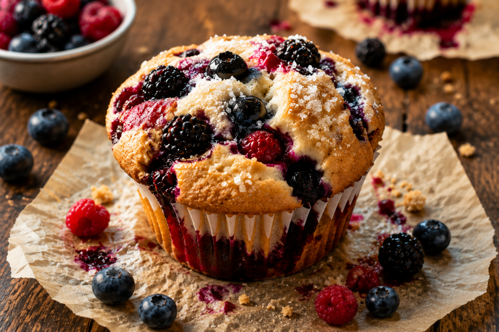 Bakery Style Triple Berry Muffins