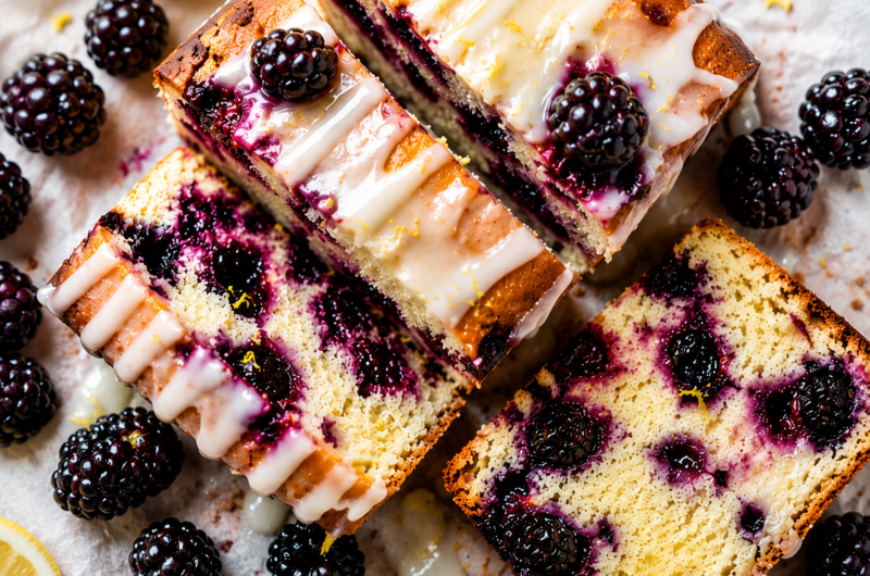 Moist Blackberry Lemon Loaf Cake with Sweet Lemon Glaze