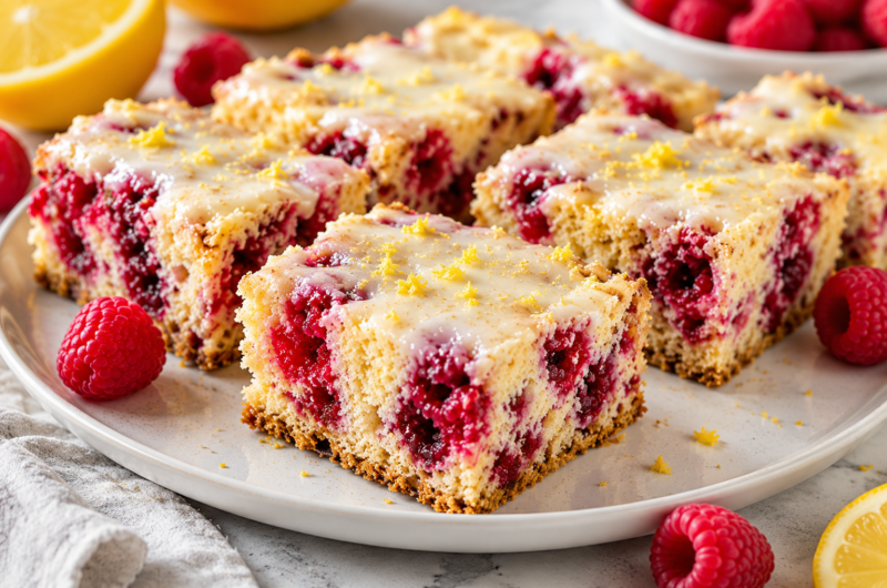 Moist Lemon Raspberry Muffin Bars Loaded with Juicy Berries