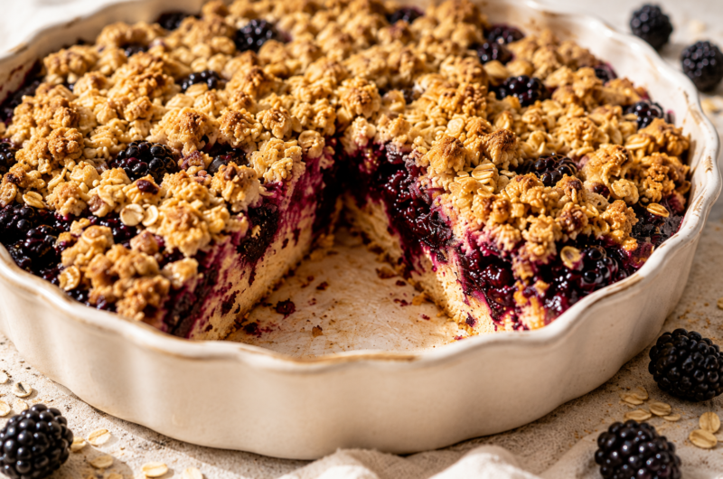Easy Blackberry Oat Crumble Cake with a Buttery Crunchy Topping