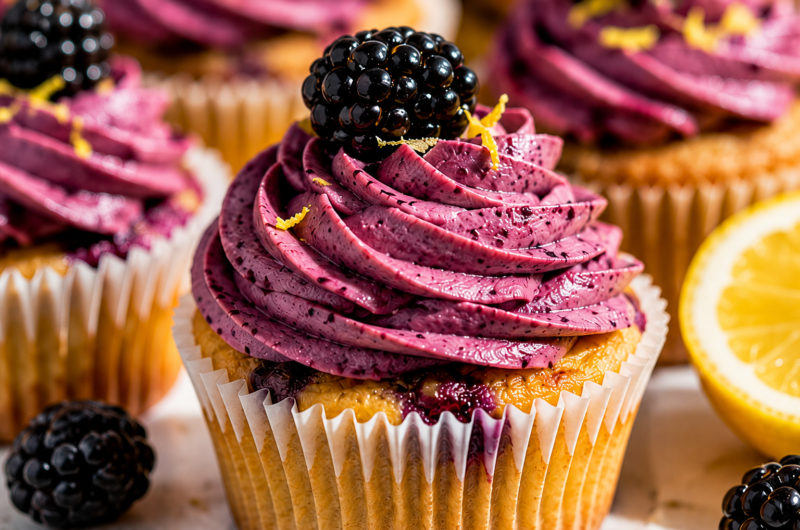 Moist Blackberry Lemon Cupcakes Bursting with Fresh Flavor