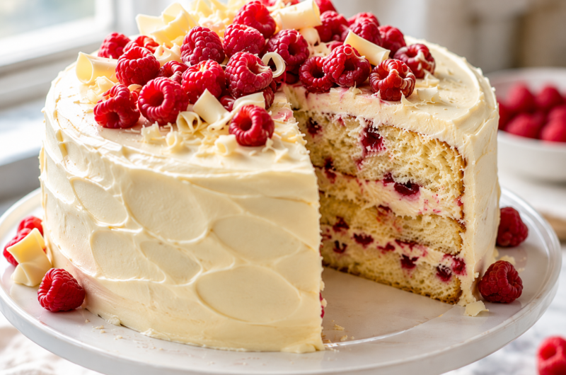 Raspberry White Chocolate Cake with Rich, Creamy Frosting