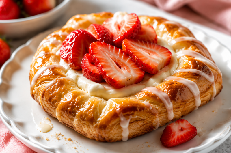 Buttery Strawberry Cream Cheese Danish Recipe with Puff Pastry