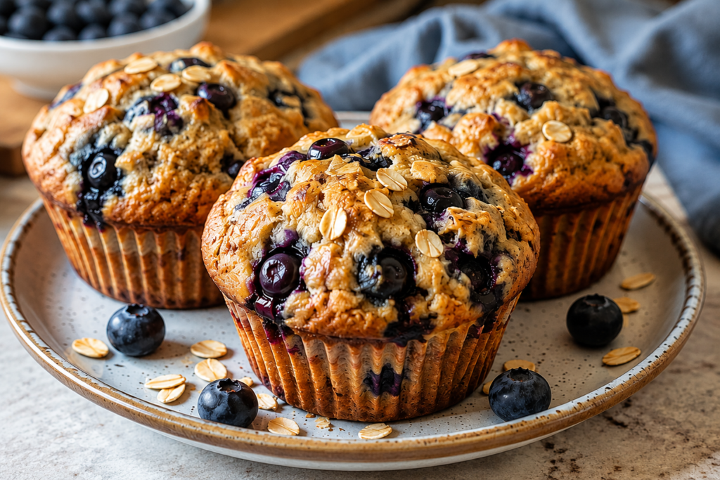 High Protein Blueberry Oatmeal Muffins