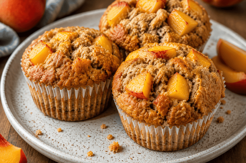 High Protein Peach Muffins: Soft, Moist & Easy to Make
